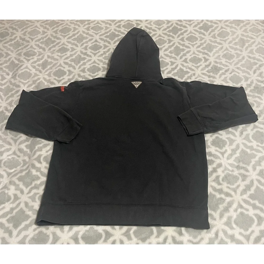 Columbia PHG Mens Hoodie Gray Blaze Orange Hunting Flag Graphic Size Large